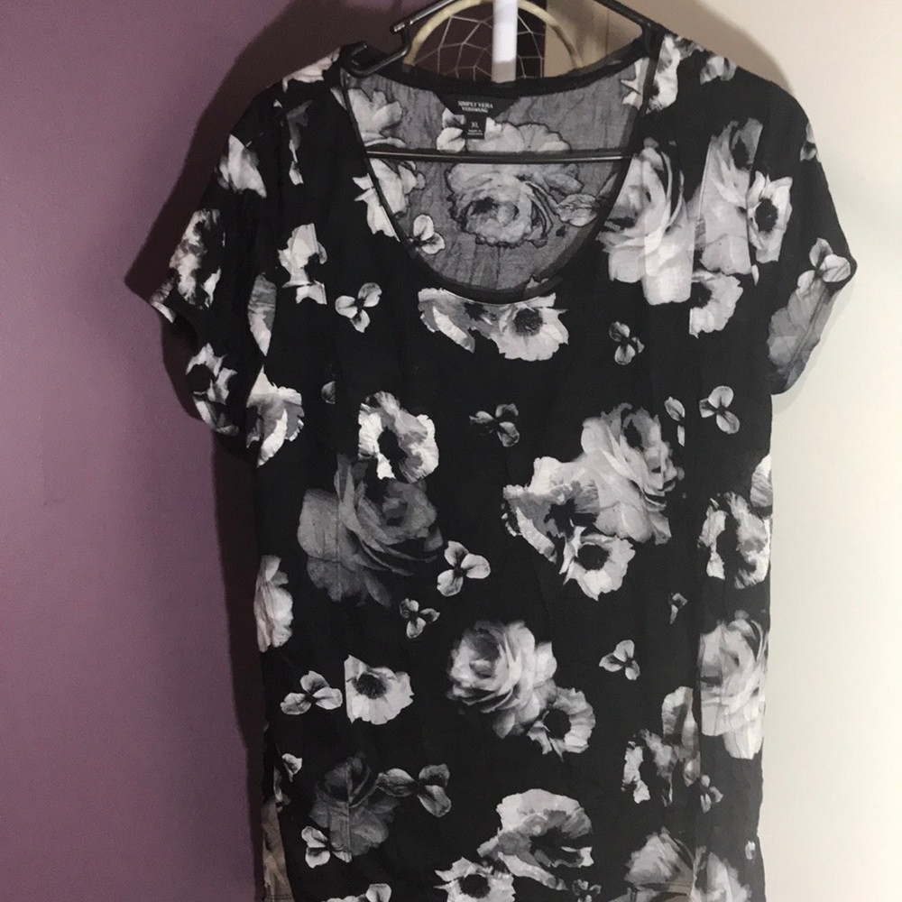 Black top with grey flowers